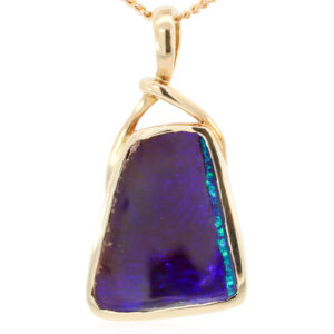 Yellow Gold Blue Green Purple Boulder Opal Pendant