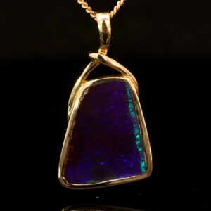 Yellow Gold Blue Green Purple Boulder Opal Pendant