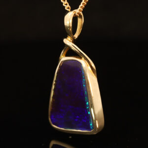 Yellow Gold Blue Green Purple Boulder Opal Pendant