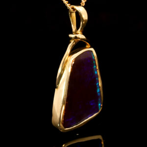 Yellow Gold Blue Green Purple Boulder Opal Pendant