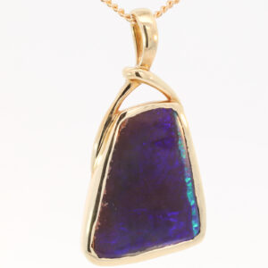 Yellow Gold Blue Green Purple Boulder Opal Pendant