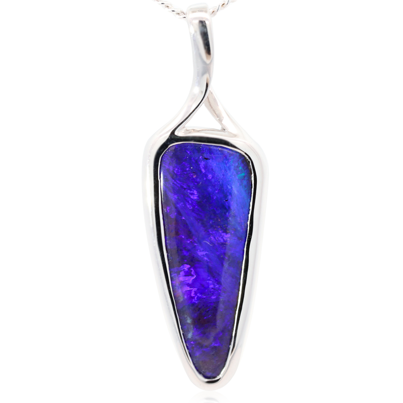 White Gold Blue Green Purple Boulder Opal Pendant