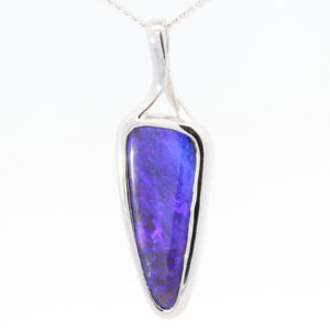 White Gold Blue Green Purple Boulder Opal Pendant