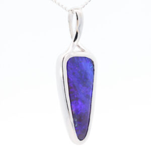 White Gold Blue Green Purple Boulder Opal Pendant