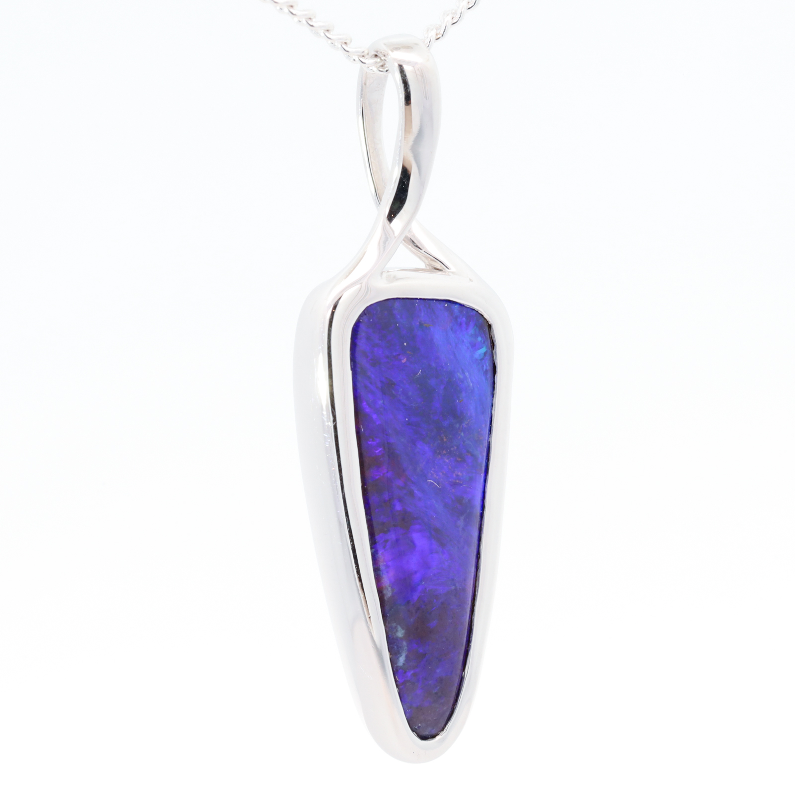 White Gold Blue Green Purple Boulder Opal Pendant