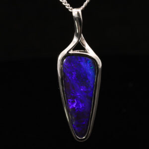 White Gold Blue Green Purple Boulder Opal Pendant