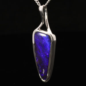 White Gold Blue Green Purple Boulder Opal Pendant