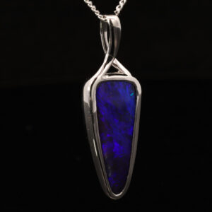 White Gold Blue Green Purple Boulder Opal Pendant