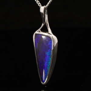 White Gold Blue Green Purple Boulder Opal Pendant