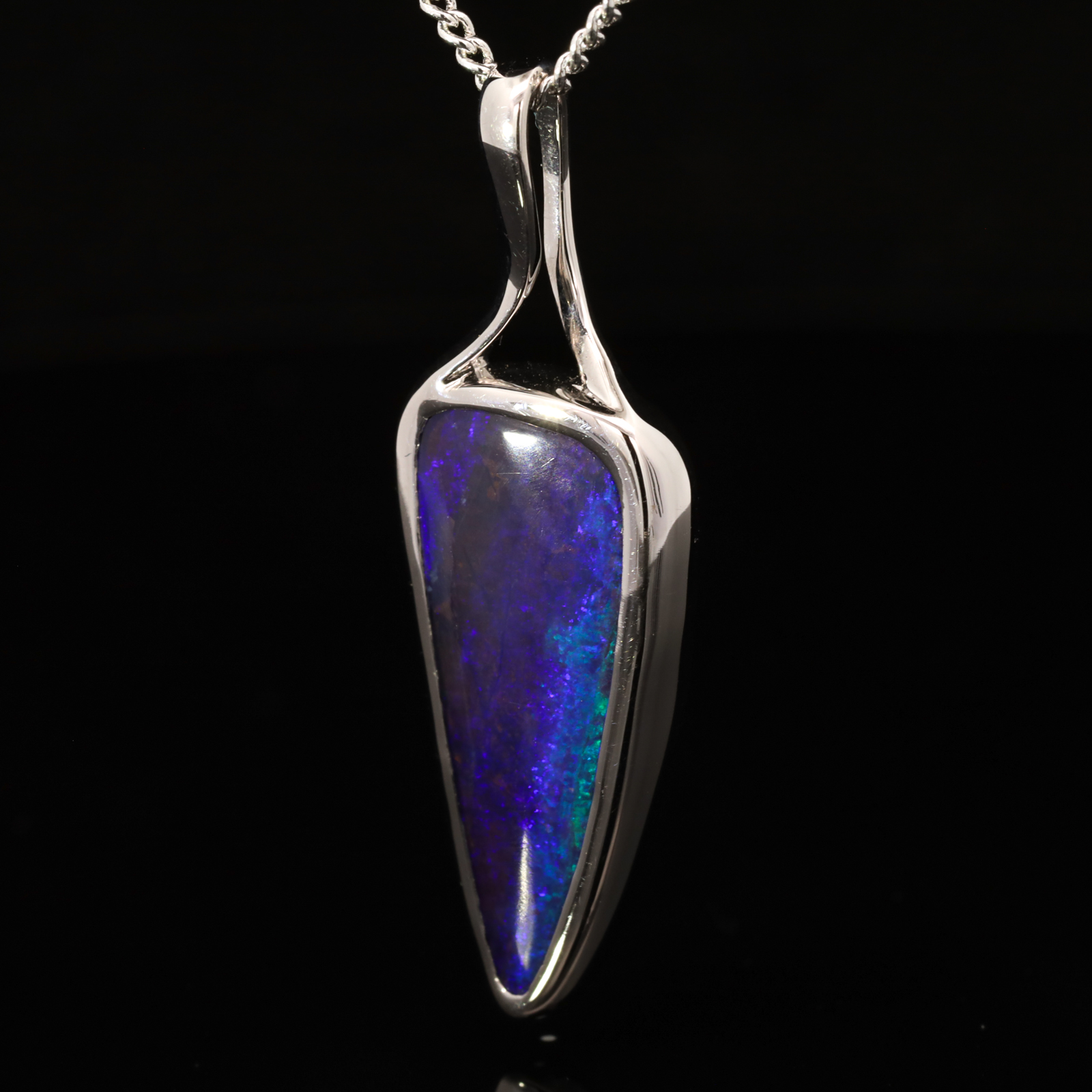 White Gold Blue Green Purple Boulder Opal Pendant