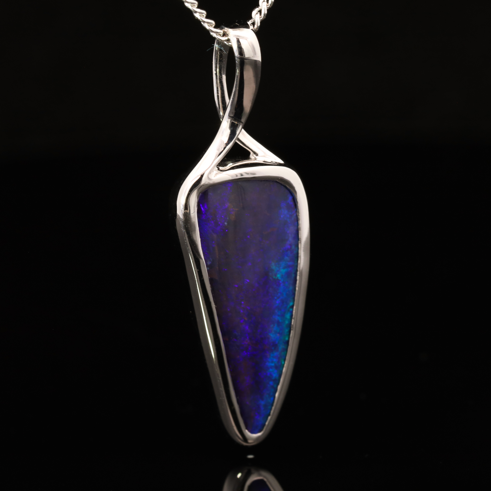 White Gold Blue Green Purple Boulder Opal Pendant