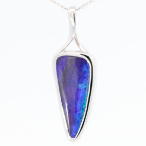 White Gold Blue Green Purple Boulder Opal Pendant