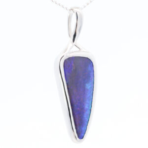 White Gold Blue Green Purple Boulder Opal Pendant