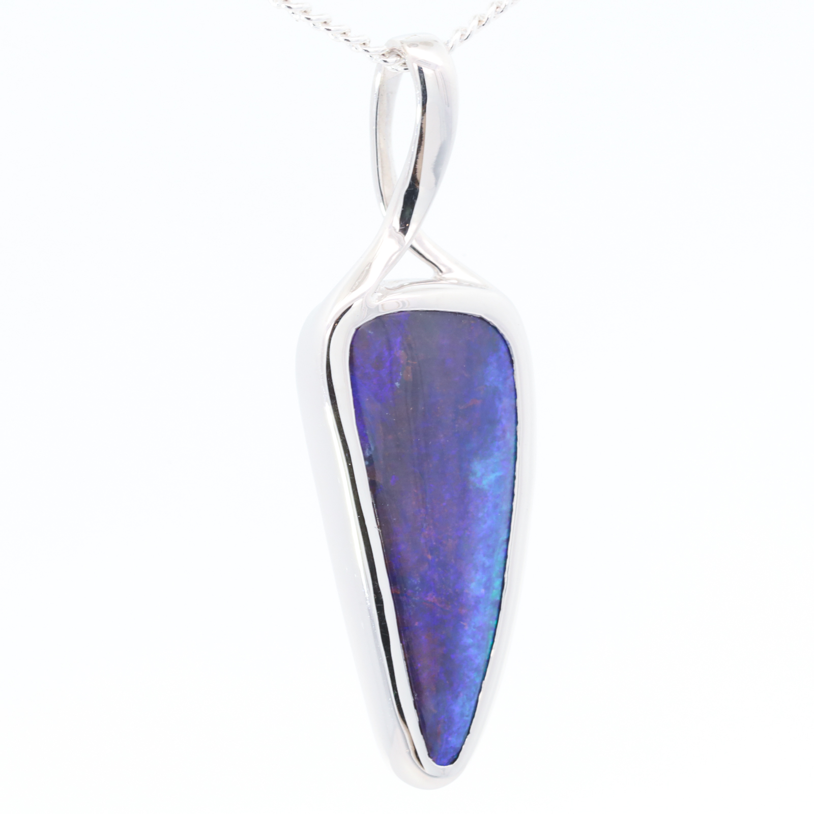 White Gold Blue Green Purple Boulder Opal Pendant