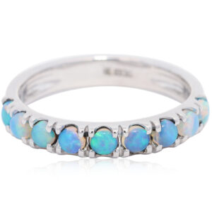 White Gold Blue Green Crystal Opal Ring