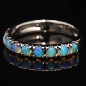 White Gold Blue Green Crystal Opal Ring