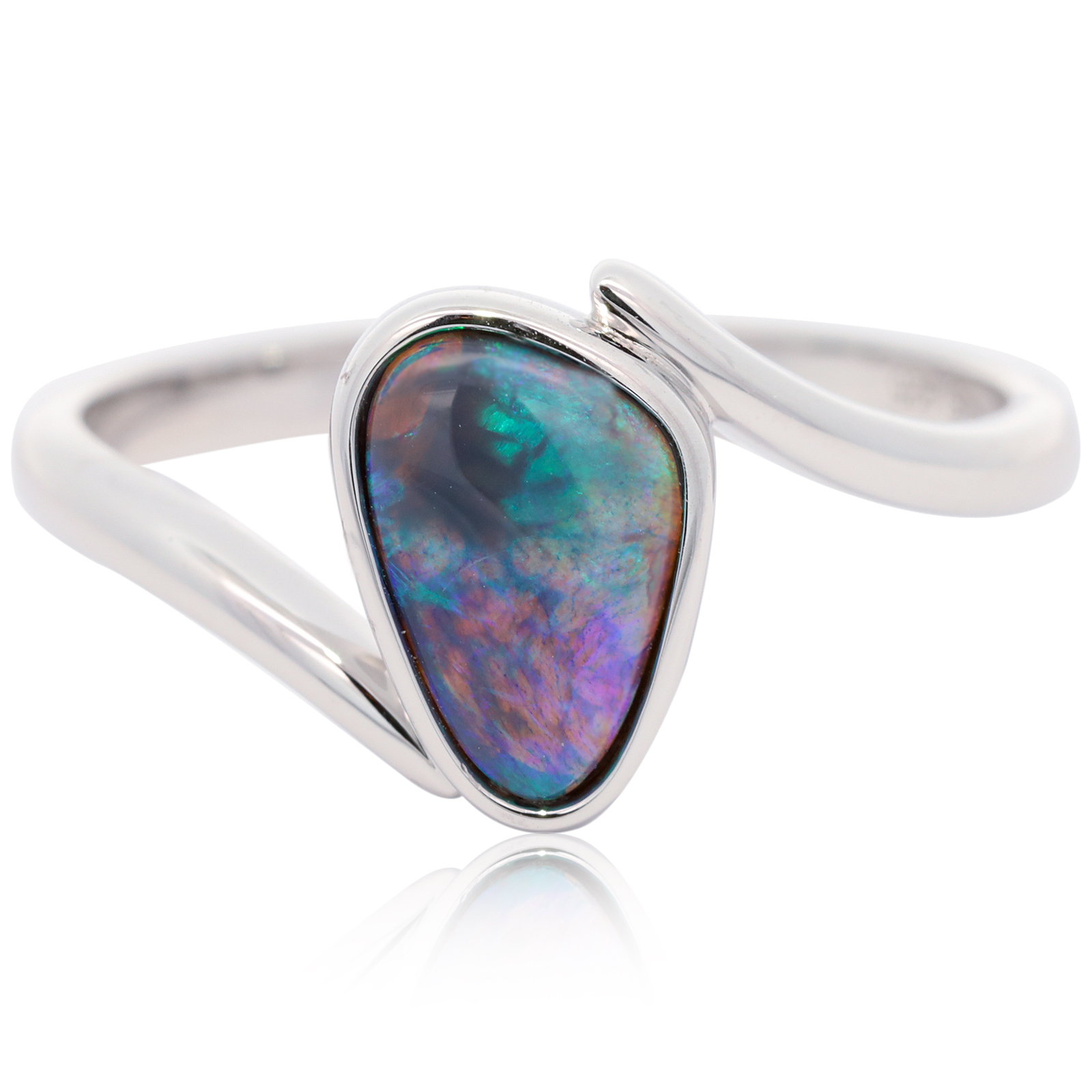 Sterling Silver Blue Green Purple Black Opal Ring