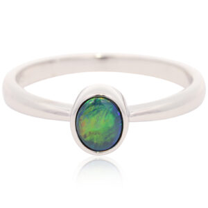 Sterling Silver Blue Green Yellow Orange Black Opal Ring