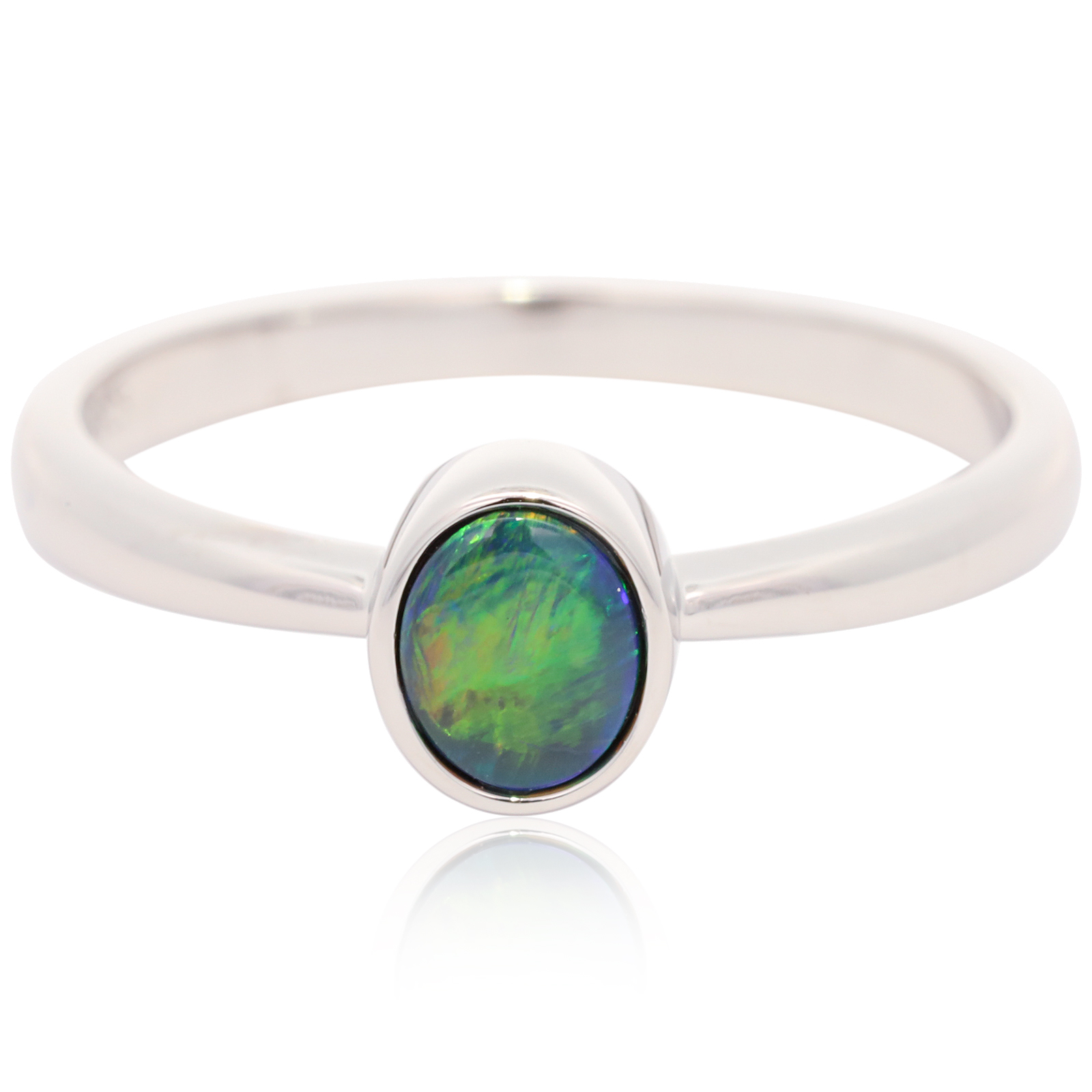 Sterling Silver Blue Green Yellow Orange Black Opal Ring