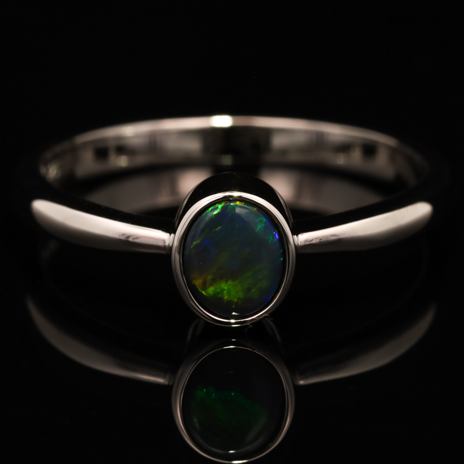 Sterling Silver Blue Green Yellow Orange Black Opal Ring