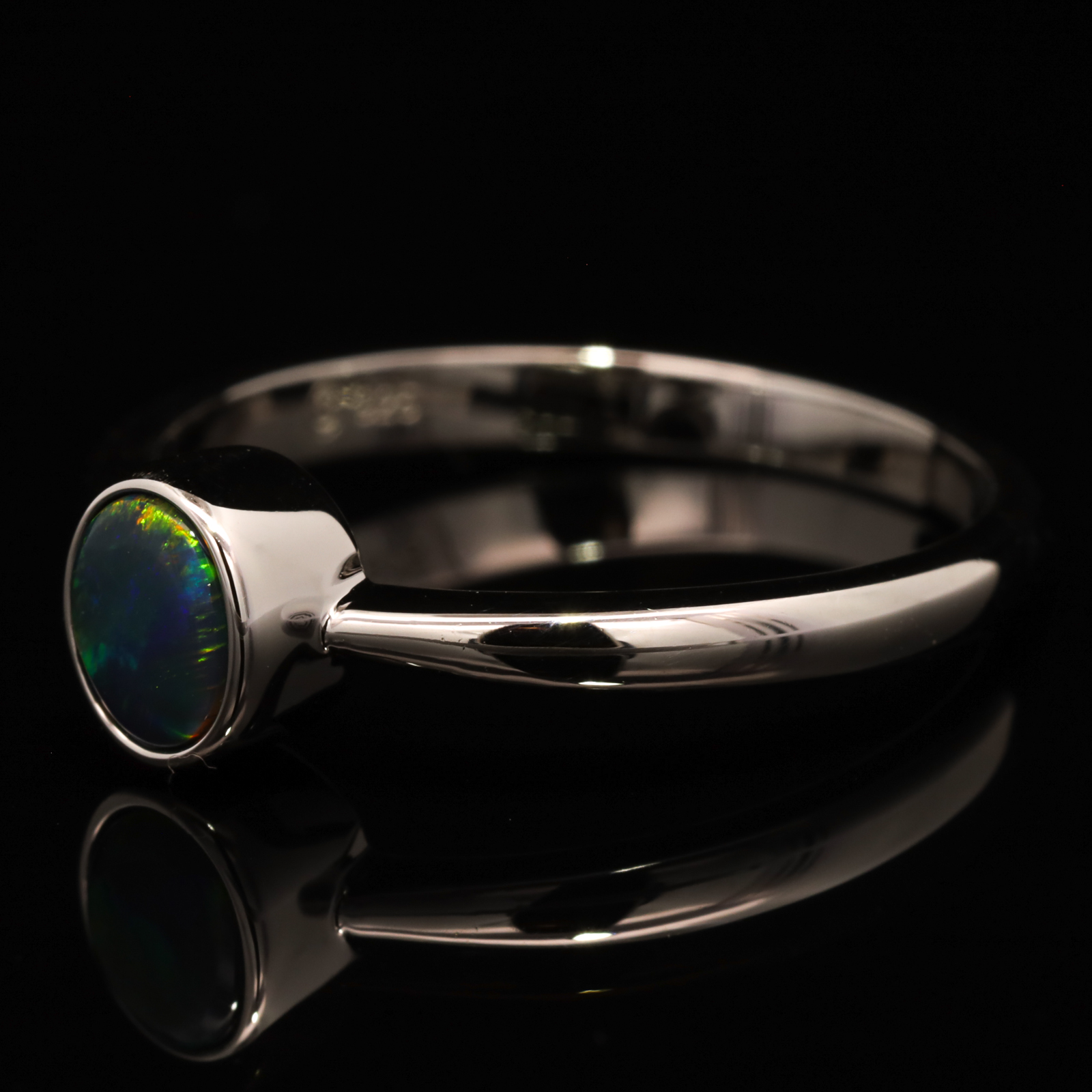 Sterling Silver Blue Green Yellow Orange Black Opal Ring
