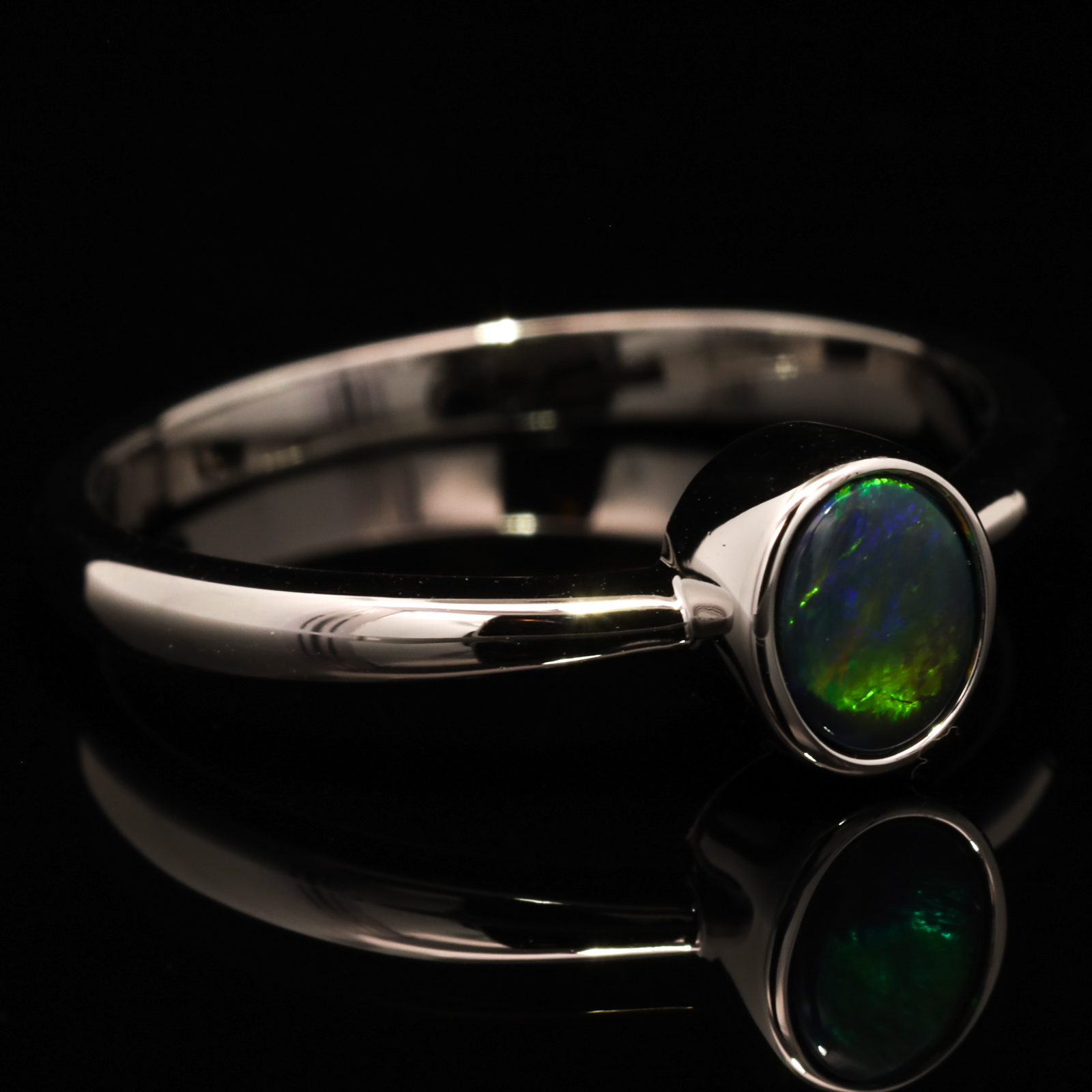 Sterling Silver Blue Green Yellow Orange Black Opal Ring