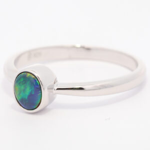 Sterling Silver Blue Green Yellow Orange Black Opal Ring