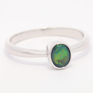 Sterling Silver Blue Green Yellow Orange Black Opal Ring