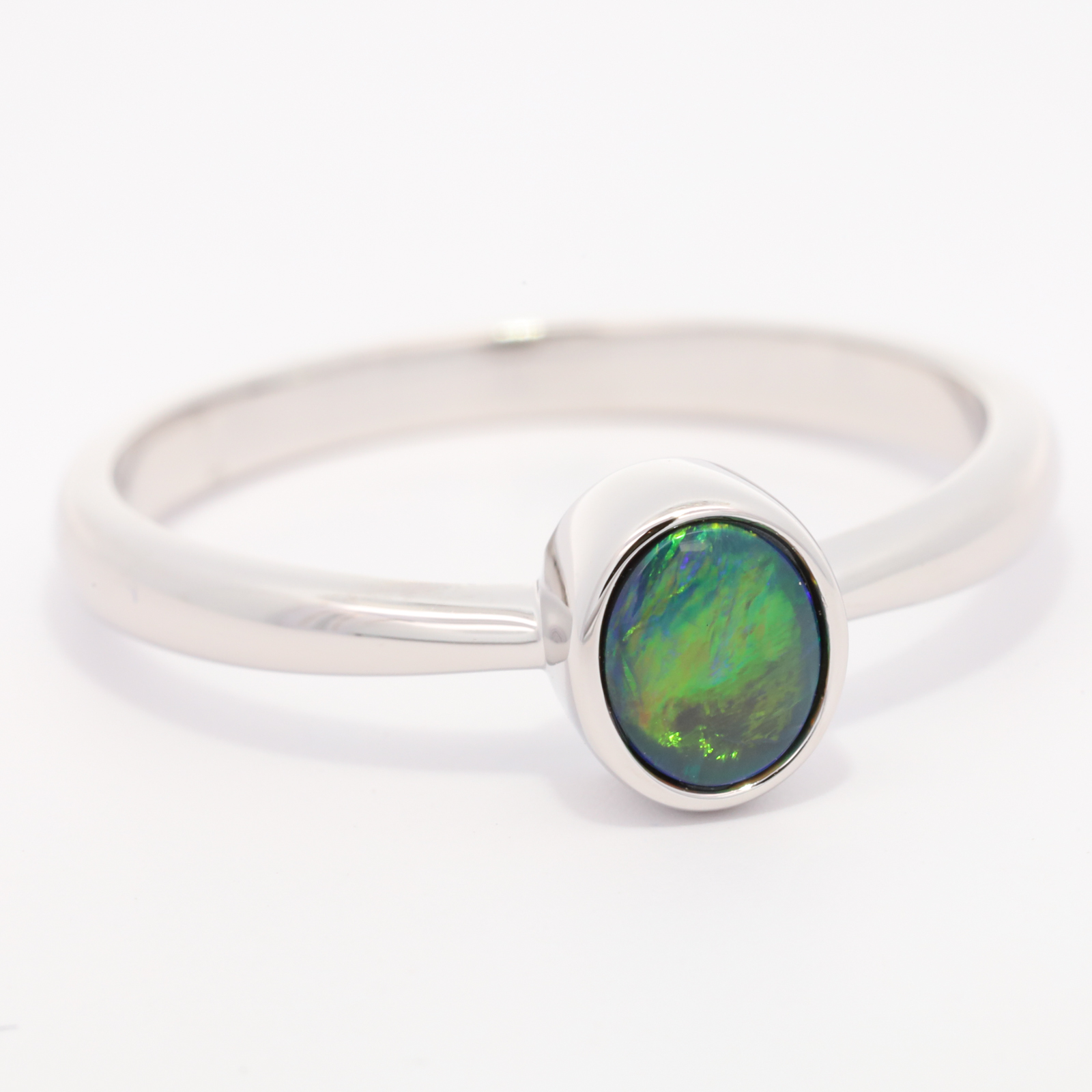 Sterling Silver Blue Green Yellow Orange Black Opal Ring