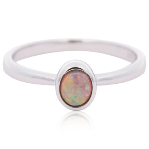 Sterling Silver Blue Green Yellow Orange Semi Black Opal Ring