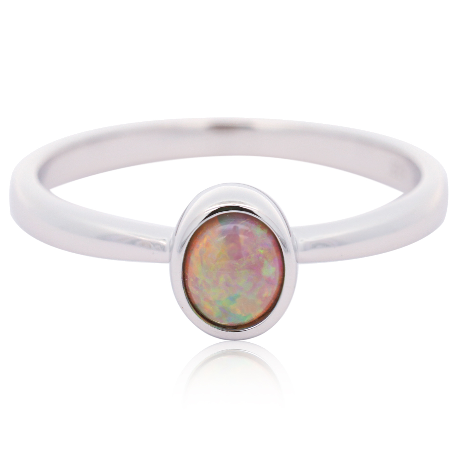 Sterling Silver Blue Green Yellow Orange Semi Black Opal Ring