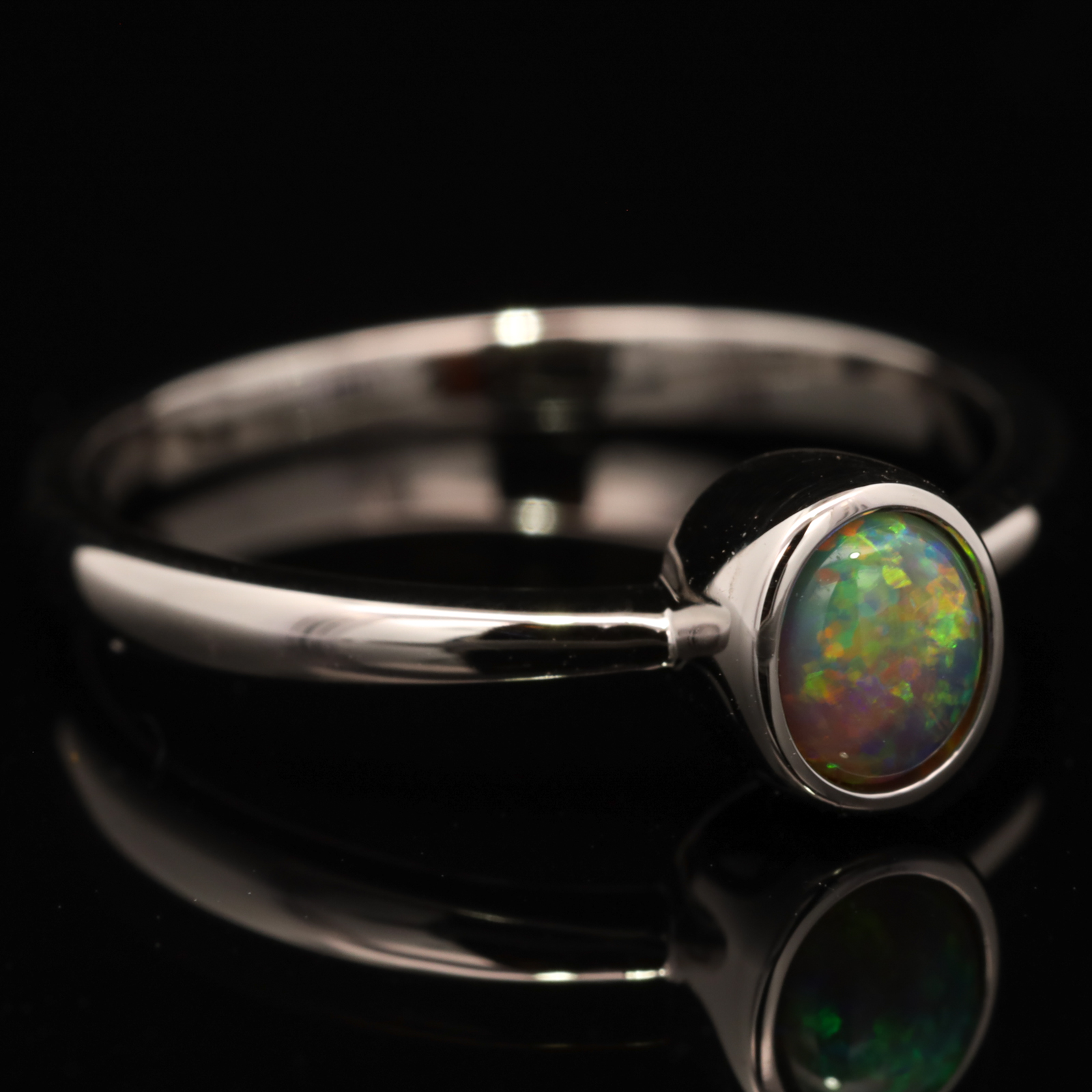 Sterling Silver Blue Green Yellow Orange Semi Black Opal Ring