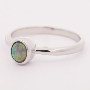 Sterling Silver Blue Green Yellow Orange Semi Black Opal Ring