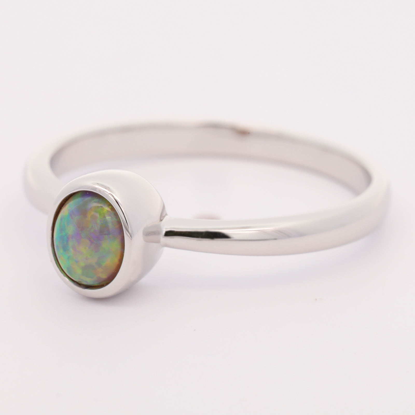 Sterling Silver Blue Green Yellow Orange Semi Black Opal Ring