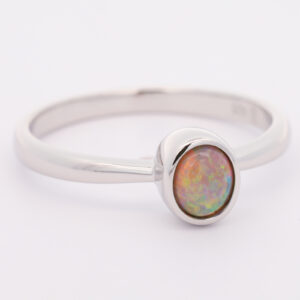Sterling Silver Blue Green Yellow Orange Semi Black Opal Ring