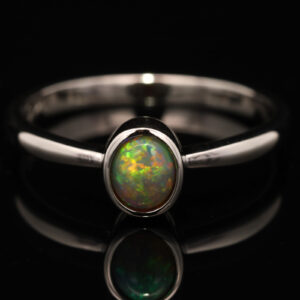Sterling Silver Blue Green Yellow Orange Semi Black Opal Ring