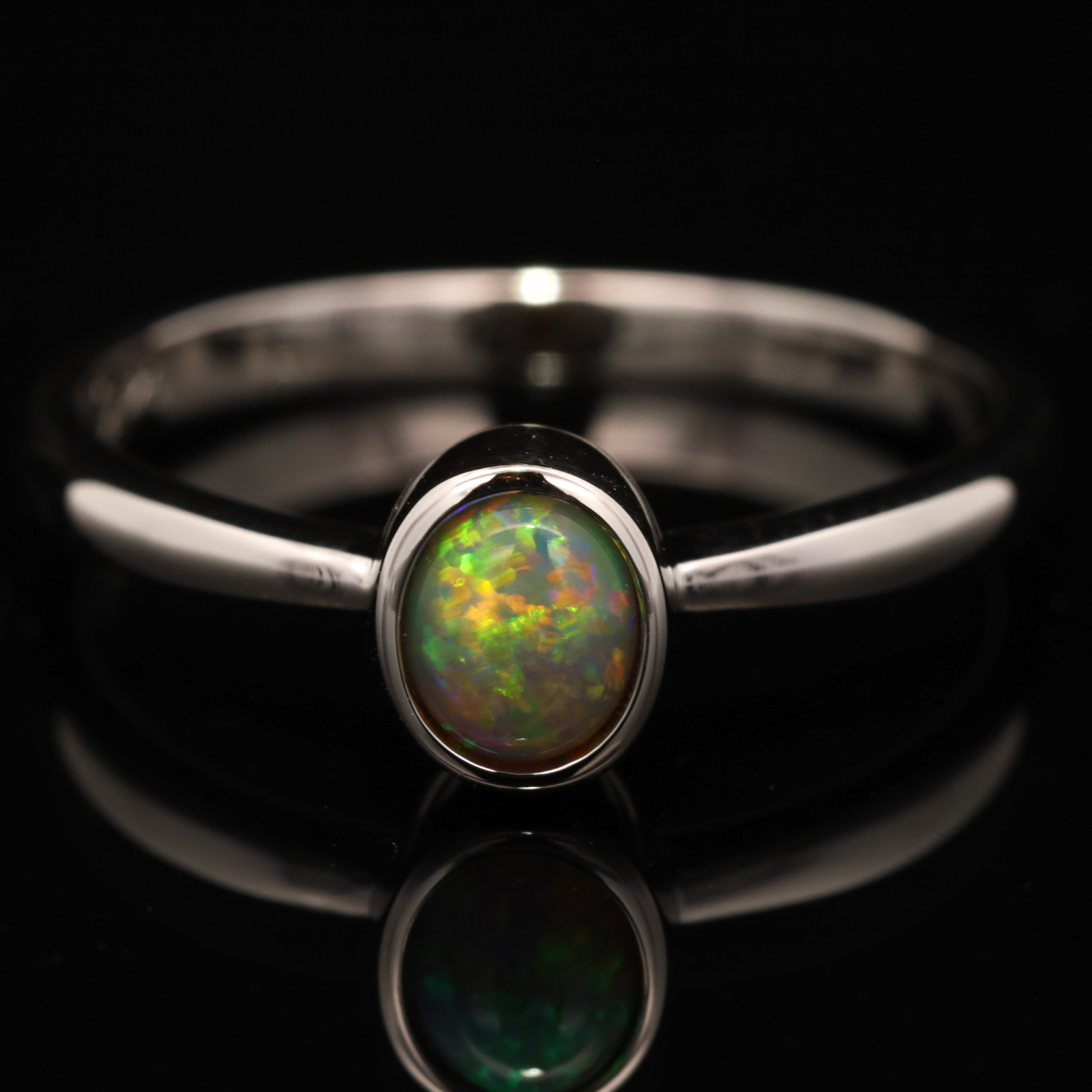 Sterling Silver Blue Green Yellow Orange Semi Black Opal Ring