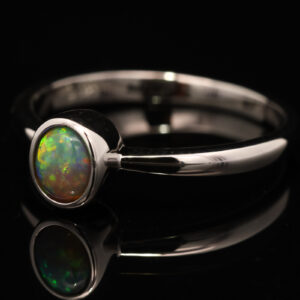 Sterling Silver Blue Green Yellow Orange Semi Black Opal Ring