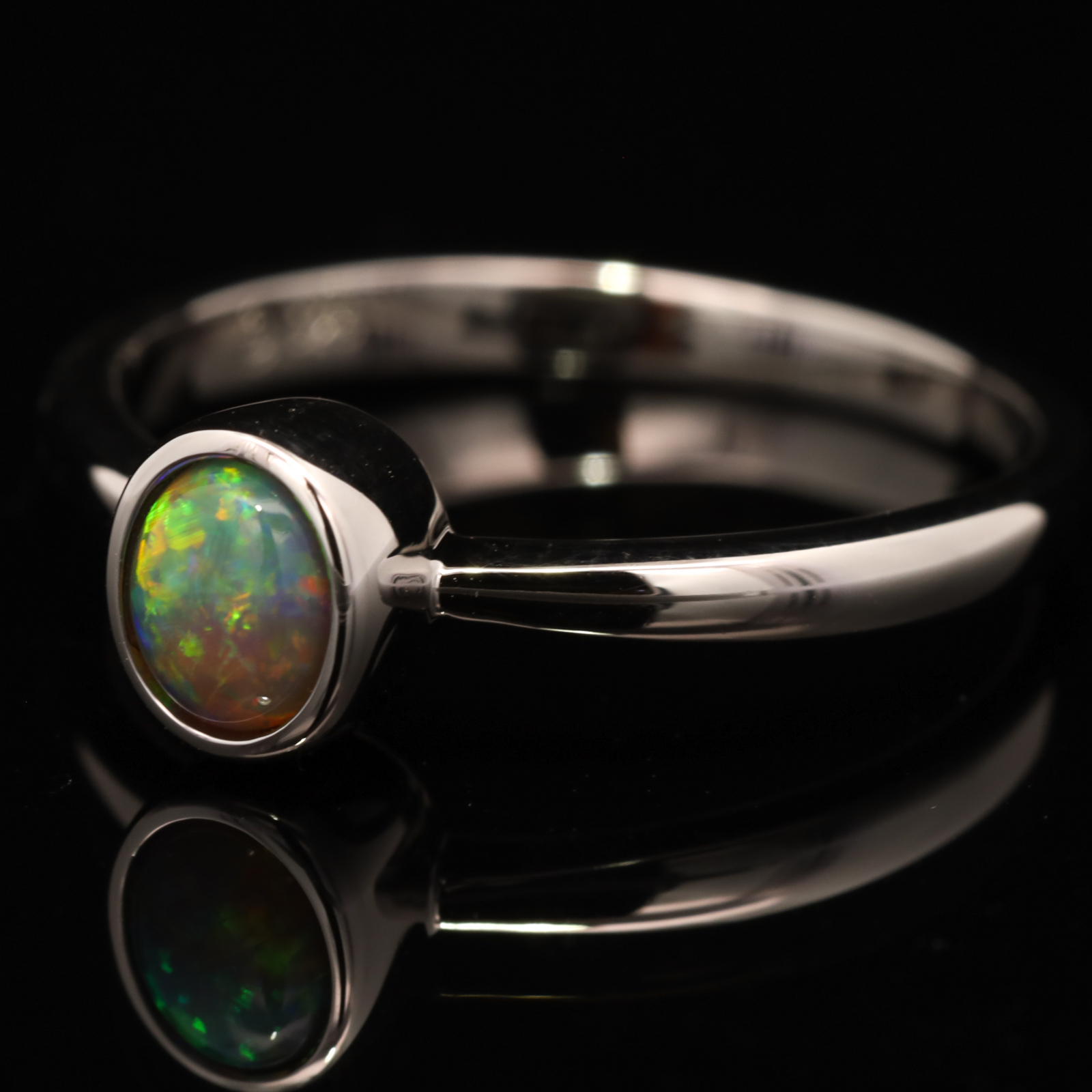 Sterling Silver Blue Green Yellow Orange Semi Black Opal Ring