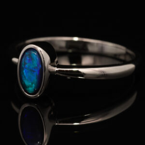 Sterling Silver Blue Green Black Opal Ring