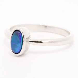 Sterling Silver Blue Green Black Opal Ring
