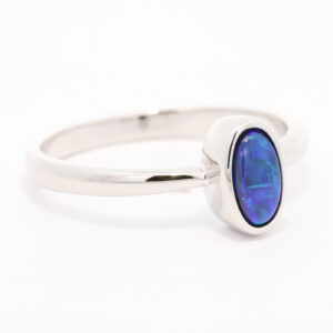 Sterling Silver Blue Green Black Opal Ring
