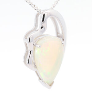 White Gold Blue Green Yellow Orange Crystal Opal Pendant
