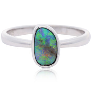 Sterling Silver Blue Green Yellow Orange Boulder Opal Ring