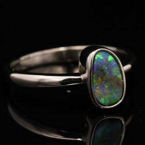 Sterling Silver Blue Green Yellow Orange Boulder Opal Ring