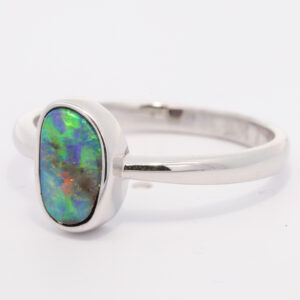Sterling Silver Blue Green Yellow Orange Boulder Opal Ring