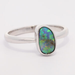 Sterling Silver Blue Green Yellow Orange Boulder Opal Ring