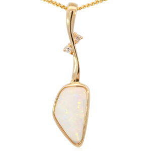 Yellow Gold Blue Green Yellow Orange Pink Crystal Opal and Diamond Pendant