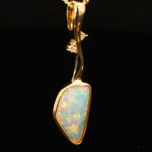 Yellow Gold Blue Green Yellow Orange Pink Crystal Opal and Diamond Pendant