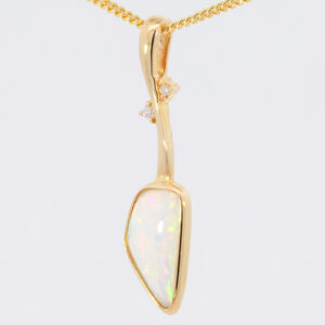 Yellow Gold Blue Green Yellow Orange Pink Crystal Opal and Diamond Pendant